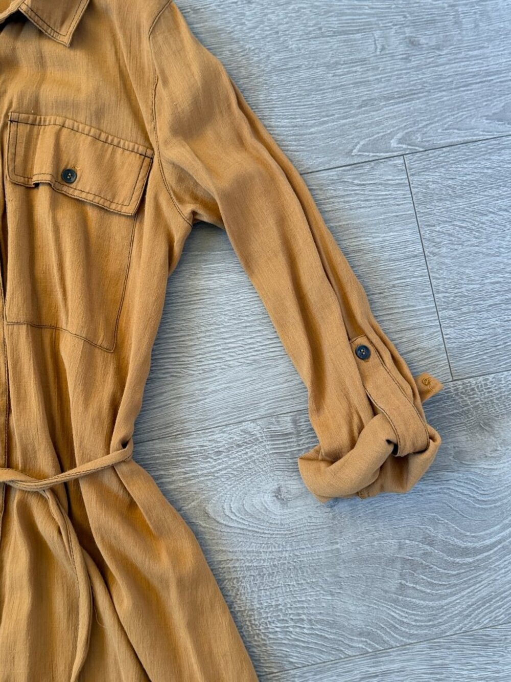 Day to Day Blu Pepper tan/brown Button Front Belted Shirt Dress Size S - Picture 3 of 9